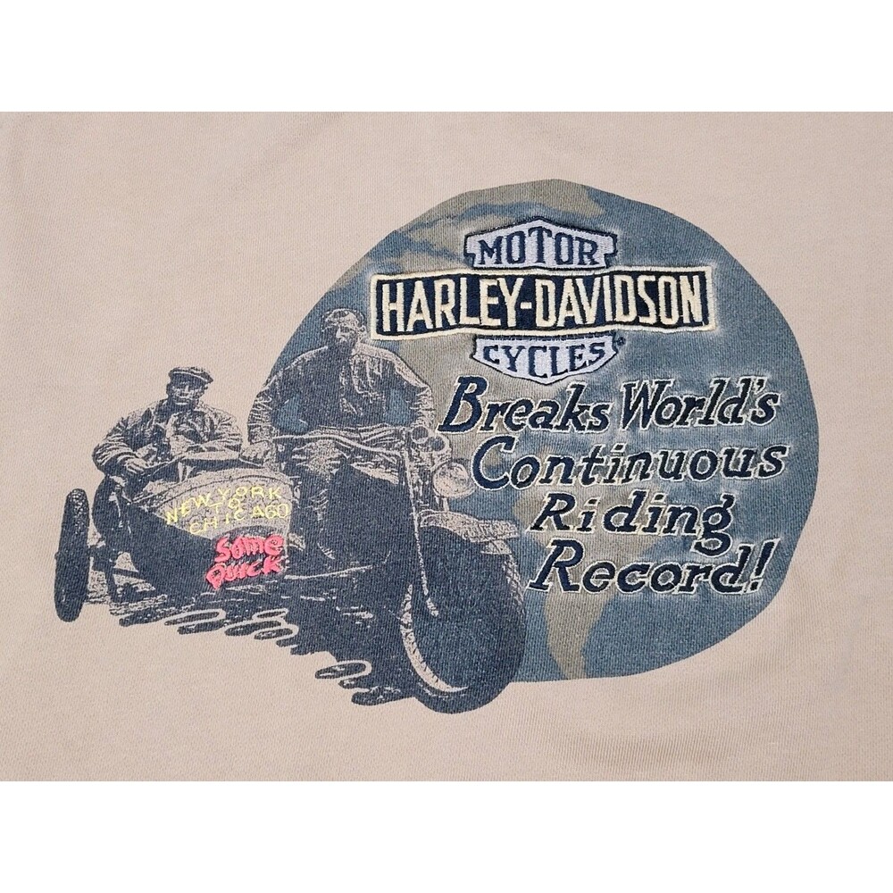 Harley Davidson Embroidered World Record New York Chicago Sweatshirt Beige XL